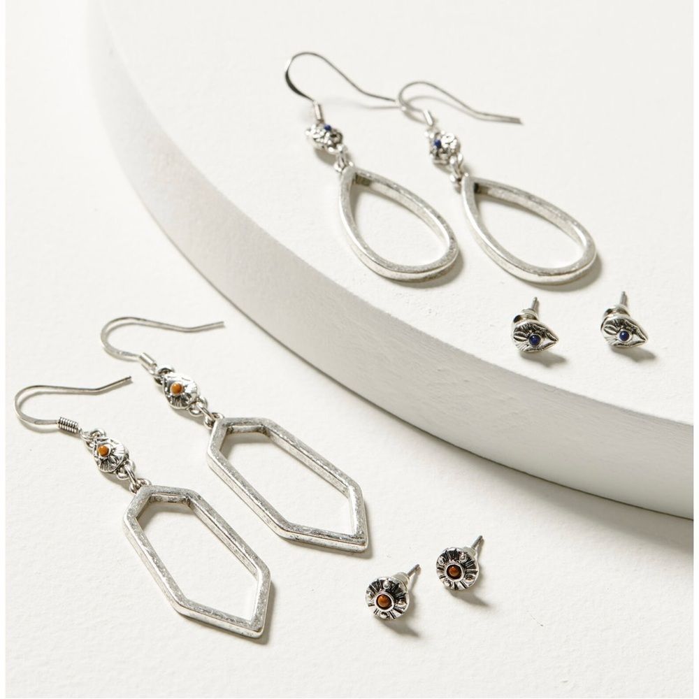 🚨BOGO FREE New Silver 4-PIECE DROP & STUD EARRINGS SET
